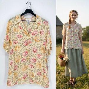 NWT Vintage Jones NY Pastel Cottagecore Floral Button Down Top Size 12